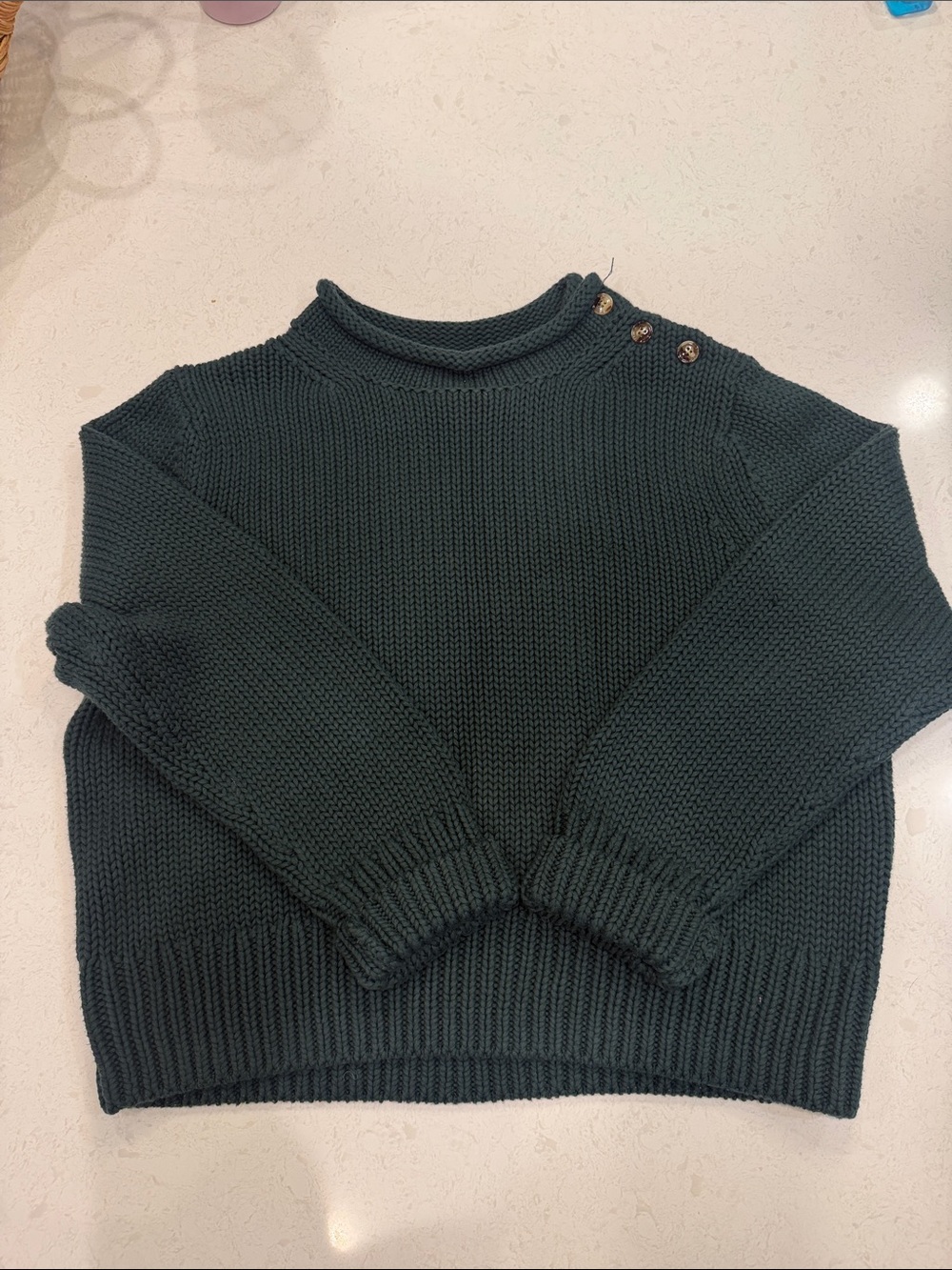 Lake Dark Green Button-Shoulder Turtleneck Sweater
